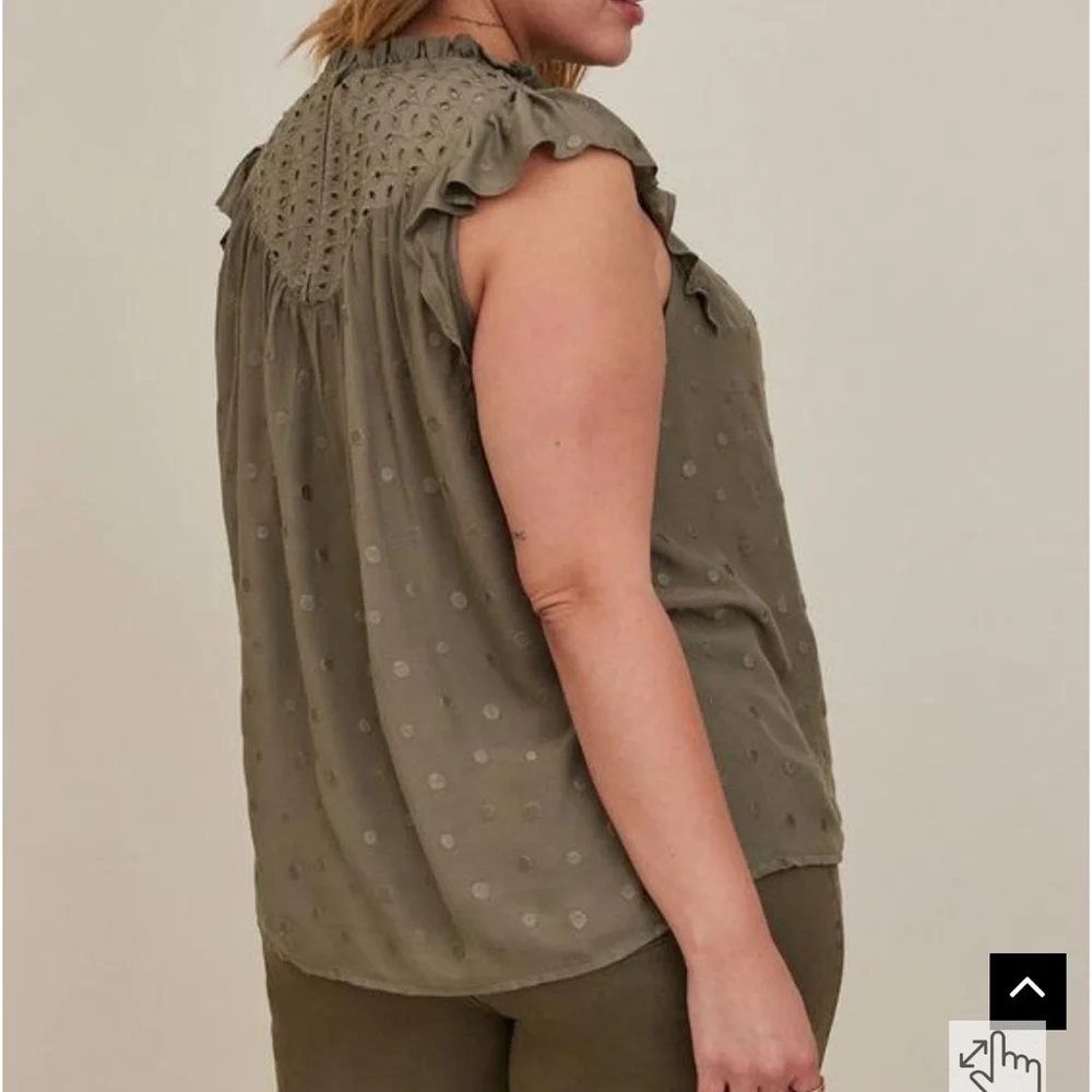 Torrid Olive Eyelet Ruffle Sleeve Top